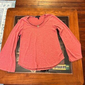 Derek Heart Large Pink Sweater Double Heart Gold Dangle Necklace Made In Sweater